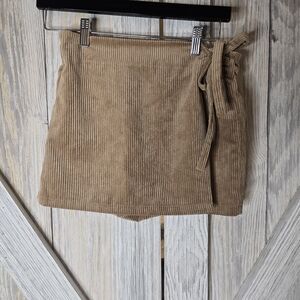 Corduroy Wrap Mini Skirt in Light Brown